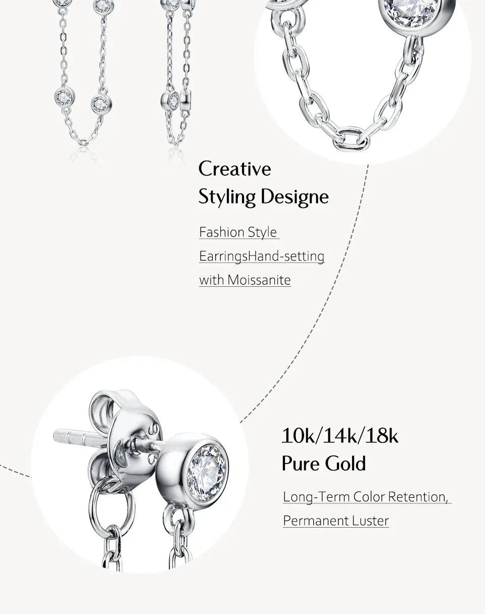 Moissanite Round Stud Earrings 3.5mm D/VVS1 Sterling 925 Silver Drop BandsCo Straps