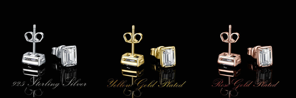 Moissanite D Color 1.6ct Pair Emerald Cut 925 Sterling Silver Stud Earrings BandsCo Straps