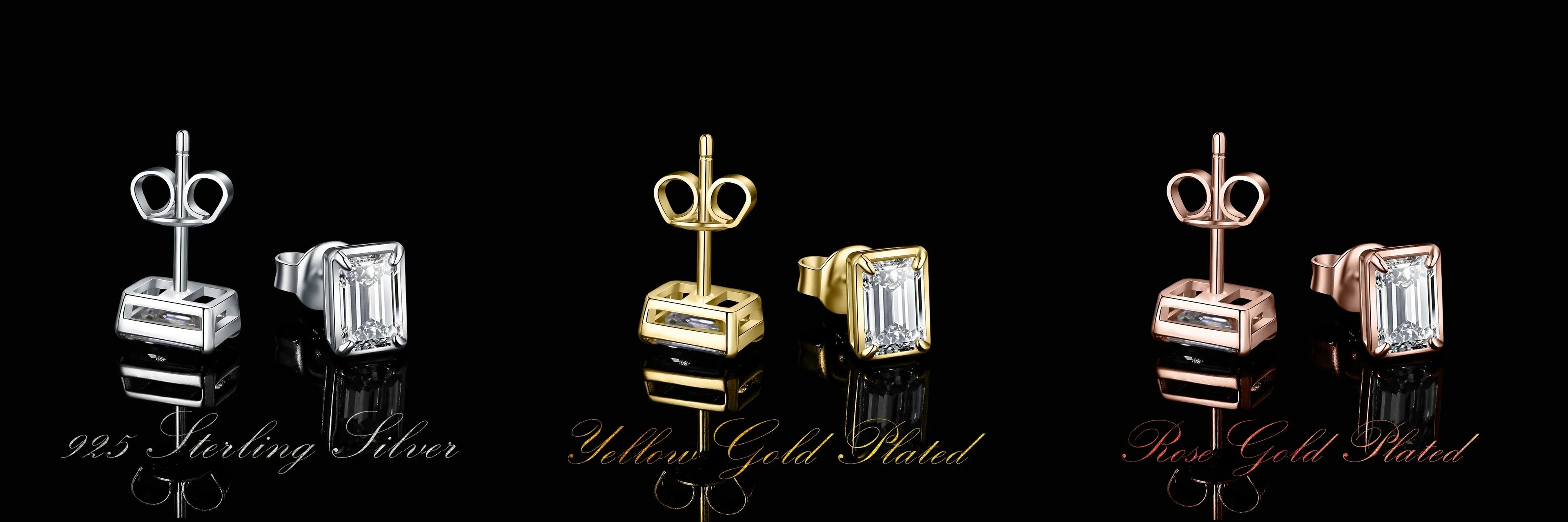 Moissanite D Color 1.6ct Pair Emerald Cut 925 Sterling Silver Stud Earrings BandsCo Straps