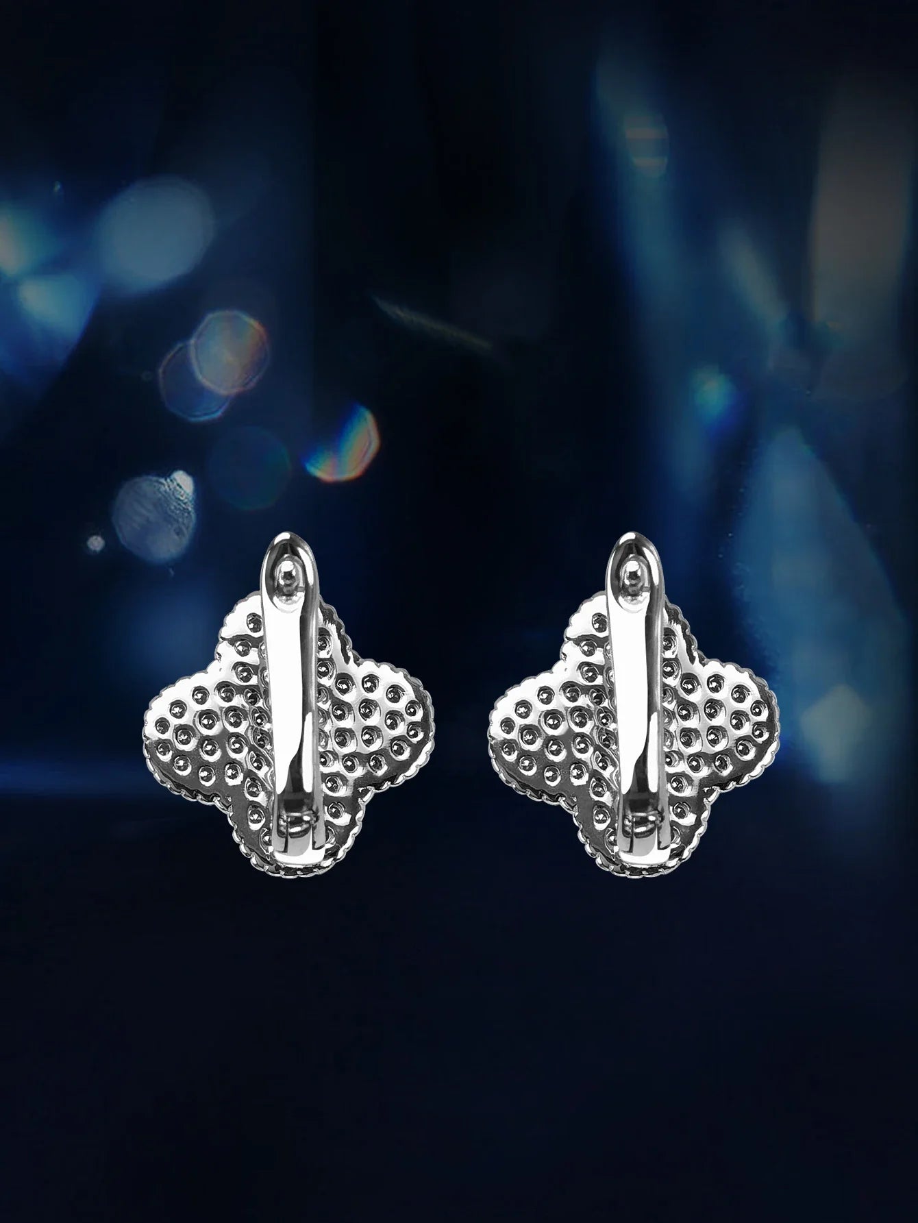Moissanite Four-Leaf Clover Clip Earrings 925 Sterling Silver Women Studs BandsCo Straps