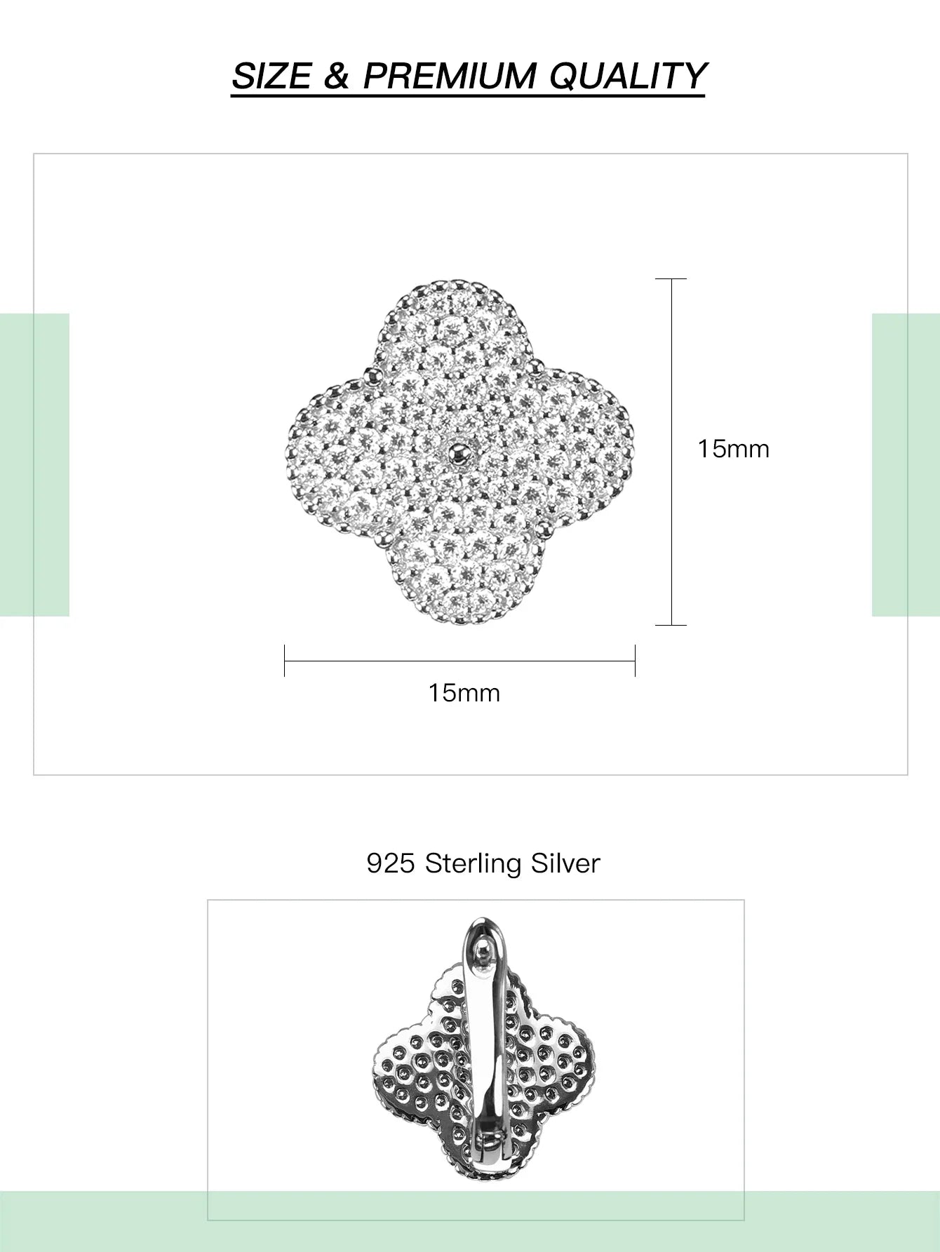Moissanite Four-Leaf Clover Clip Earrings 925 Sterling Silver Women Studs BandsCo Straps