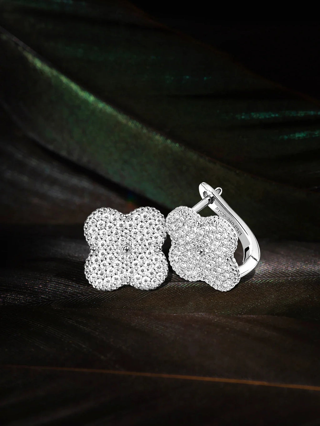 Moissanite Four-Leaf Clover Clip Earrings 925 Sterling Silver Women Studs BandsCo Straps