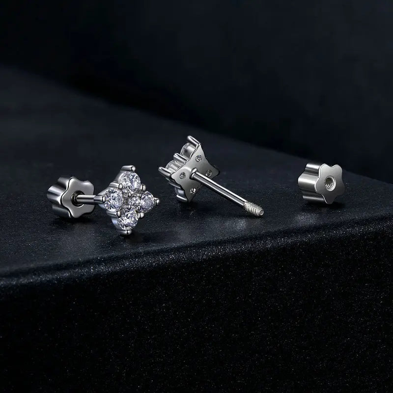 Moissanite Four-Leaf Clover Stud Earrings 925 Silver Screw Back Mom Gift BandsCo Straps