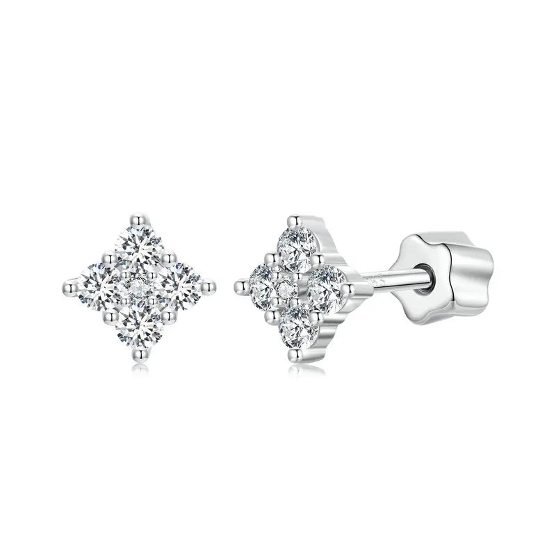 Moissanite Four-Leaf Clover Stud Earrings 925 Silver Screw Back Mom Gift BandsCo Straps