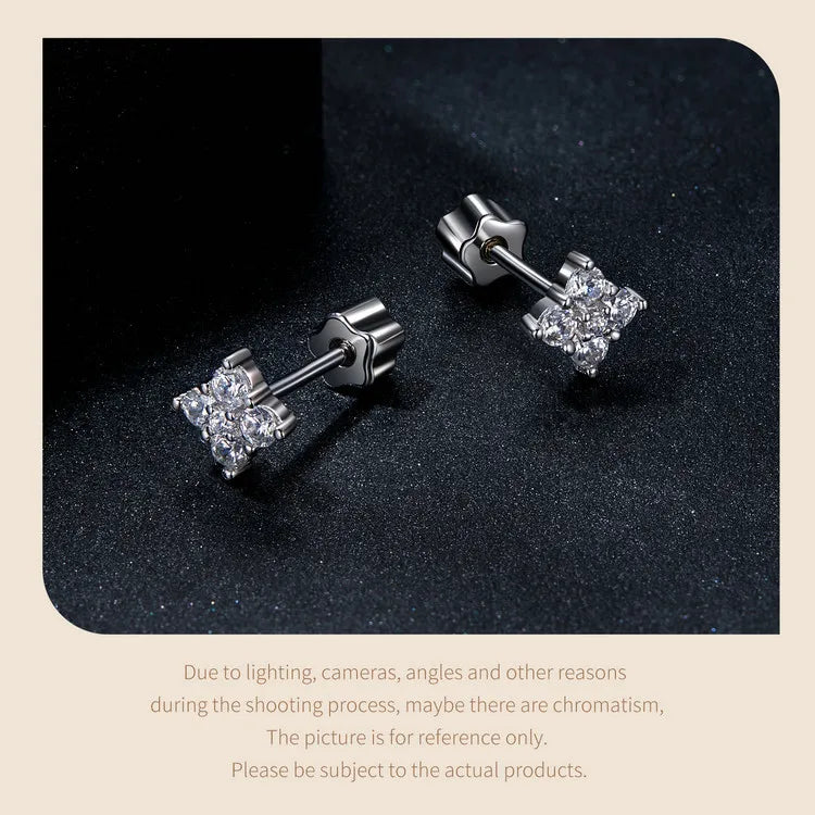 Moissanite Four-Leaf Clover Stud Earrings 925 Silver Screw Back Mom Gift BandsCo Straps