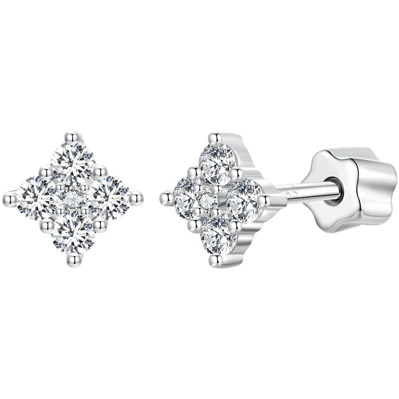 Moissanite Four-Leaf Clover Stud Earrings 925 Silver Screw Back Mom Gift BandsCo Straps