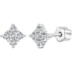 Moissanite Four-Leaf Clover Stud Earrings 925 Silver Screw Back Mom Gift BandsCo Straps