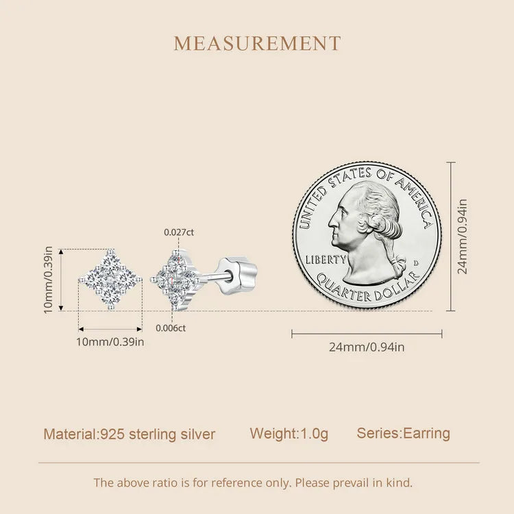 Moissanite Four-Leaf Clover Stud Earrings 925 Silver Screw Back Mom Gift BandsCo Straps