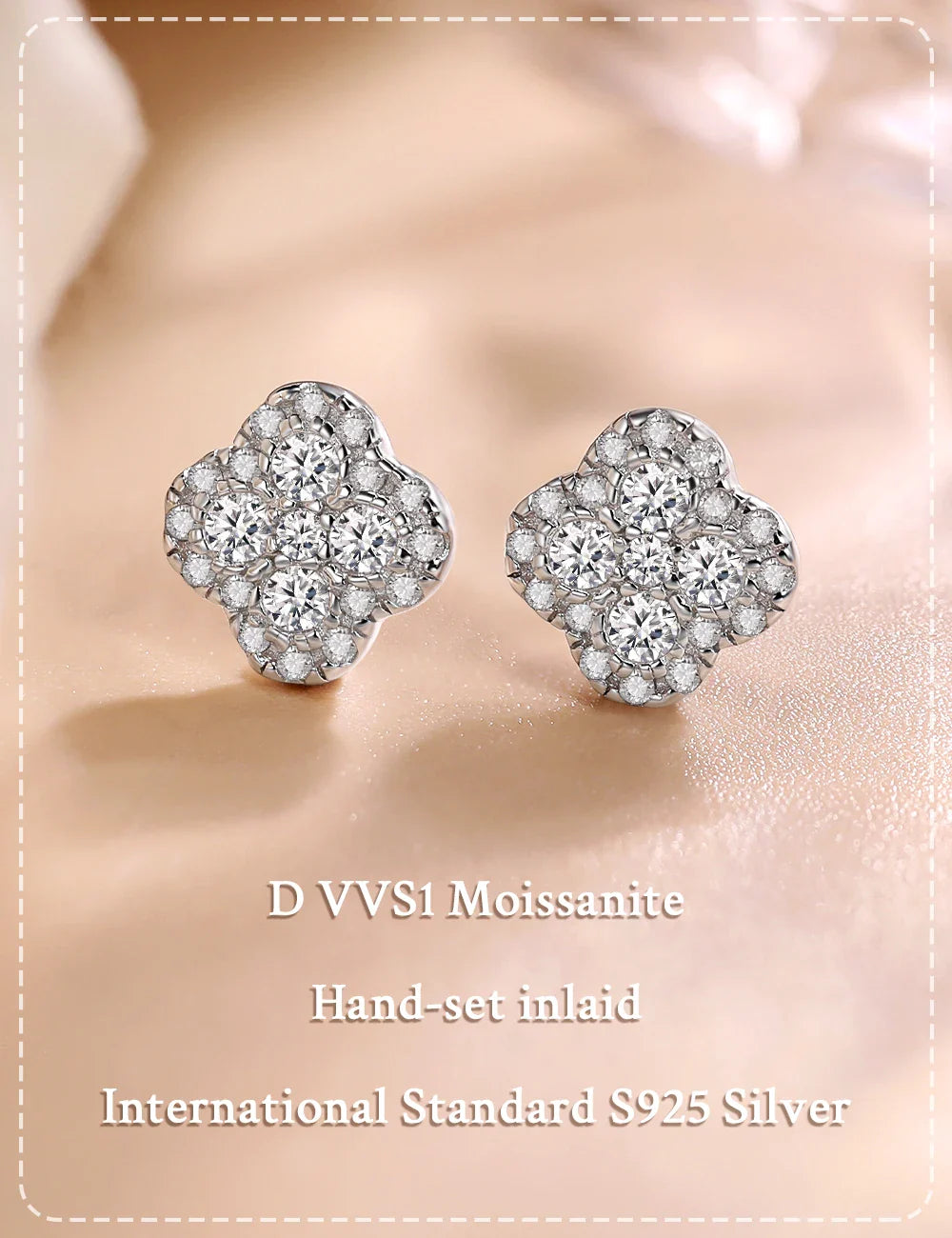 Moissanite Four-Leaf Clover Stud Earrings S925 Sterling Silver Women Gift BandsCo Straps