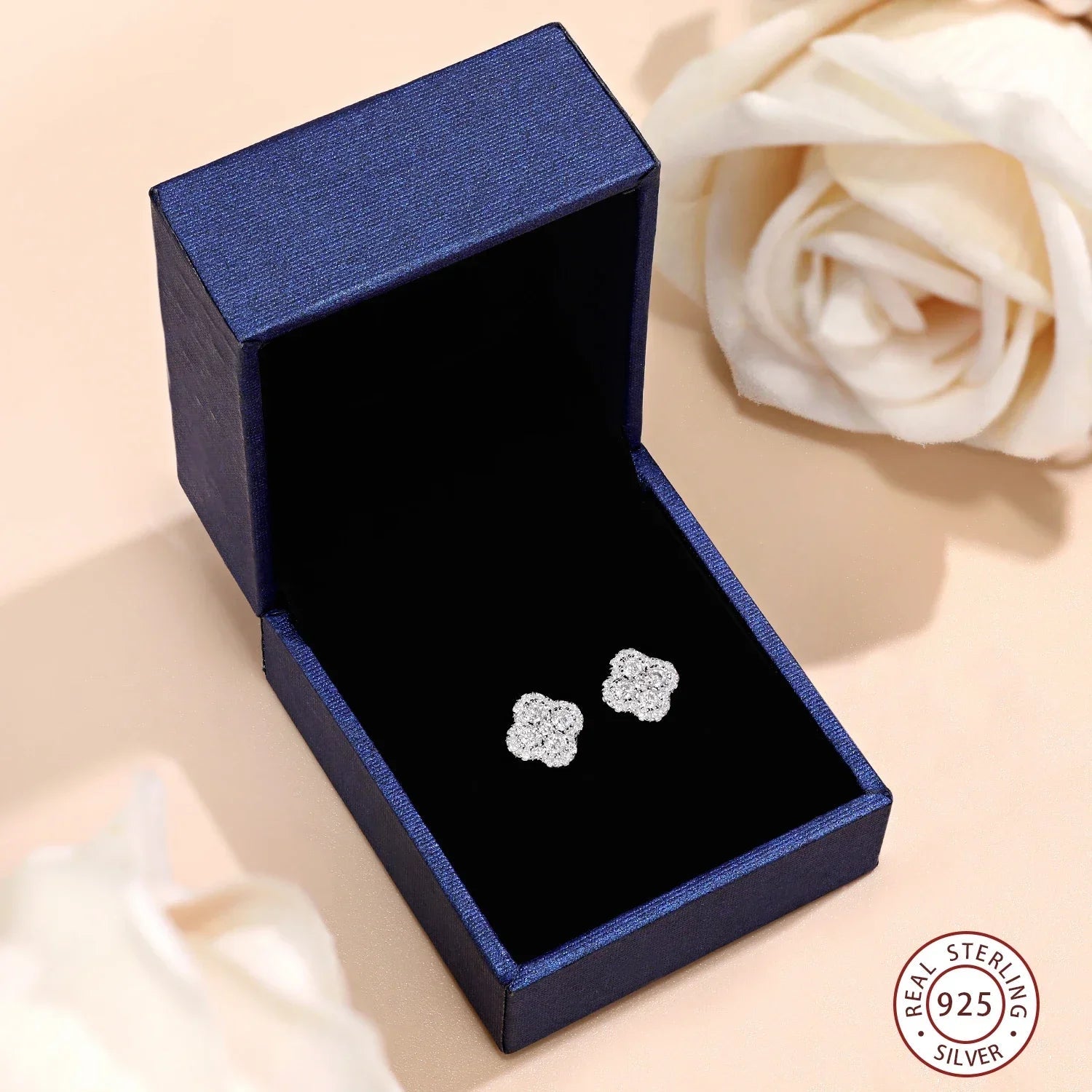 Moissanite Four-Leaf Clover Stud Earrings S925 Sterling Silver Women Gift BandsCo Straps