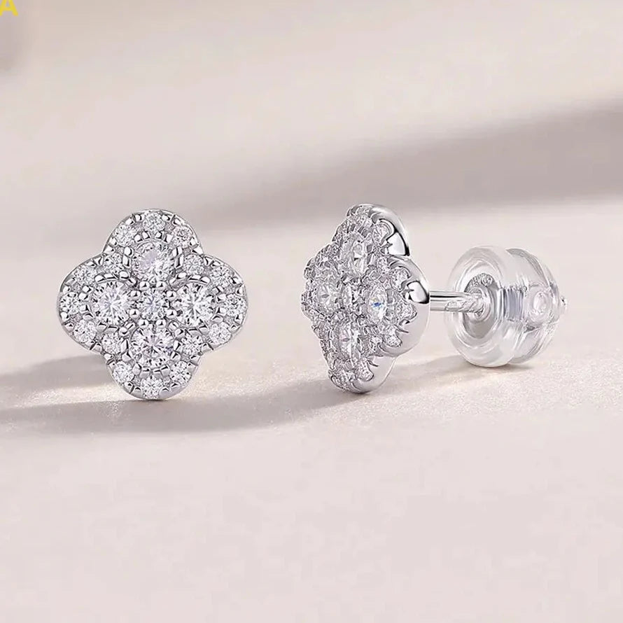 Moissanite Four-Leaf Clover Stud Earrings S925 Sterling Silver Women Gift BandsCo Straps