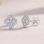 Moissanite Four-Leaf Clover Stud Earrings S925 Sterling Silver Women Gift BandsCo Straps