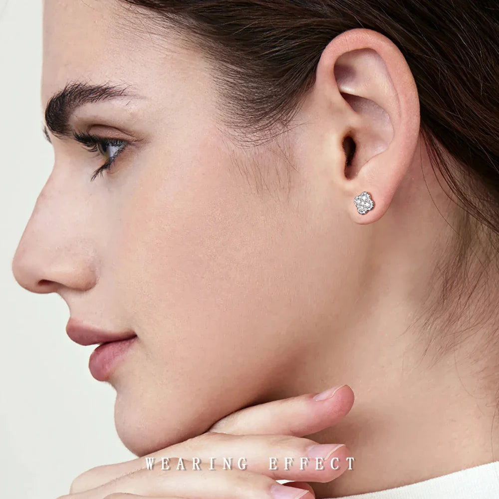 Moissanite Four-Leaf Clover Stud Earrings S925 Sterling Silver Women Gift BandsCo Straps