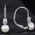 Moissanite Freshwater Pearl Drop Earrings 925 Sterling Silver Round Cut Dangle BandsCo Straps