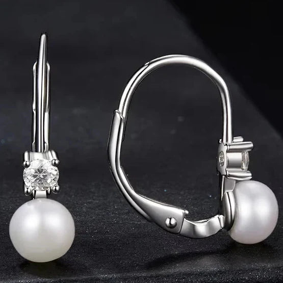 Moissanite Freshwater Pearl Drop Earrings 925 Sterling Silver Round Cut Dangle BandsCo Straps