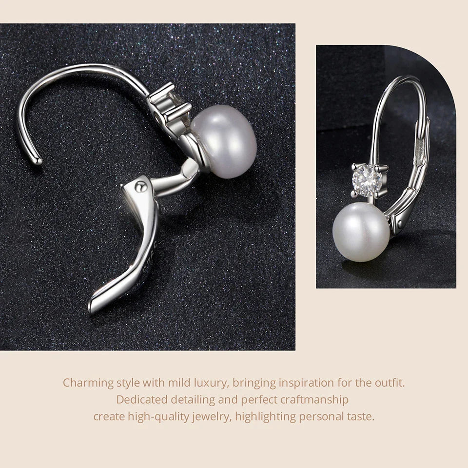 Moissanite Freshwater Pearl Drop Earrings 925 Sterling Silver Round Cut Dangle BandsCo Straps