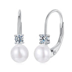 Moissanite Freshwater Pearl Drop Earrings 925 Sterling Silver Round Cut Dangle BandsCo Straps