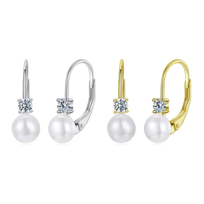 Moissanite Freshwater Pearl Drop Earrings 925 Sterling Silver Round Cut Dangle BandsCo Straps