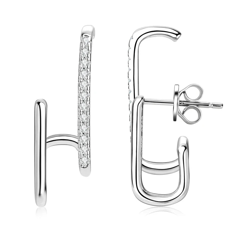 Moissanite Geometric Stud Earrings 925 Sterling Silver Push Back Gift For Women BandsCo Straps