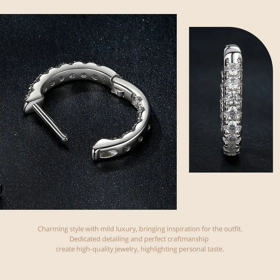 Moissanite Gold Hoop Earrings 925 Sterling Silver D-Color Round Hypoallergenic BandsCo Straps