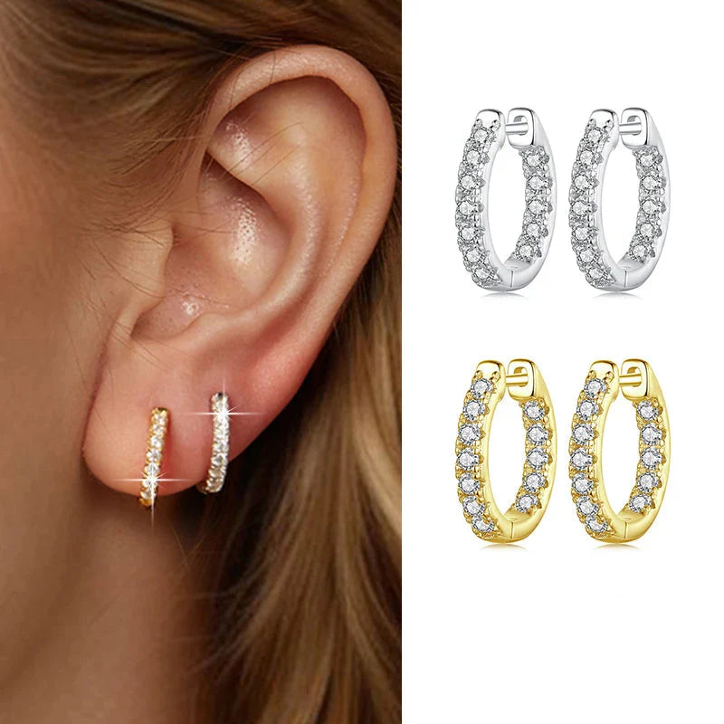 Moissanite Gold Hoop Earrings 925 Sterling Silver D-Color Round Hypoallergenic BandsCo Straps