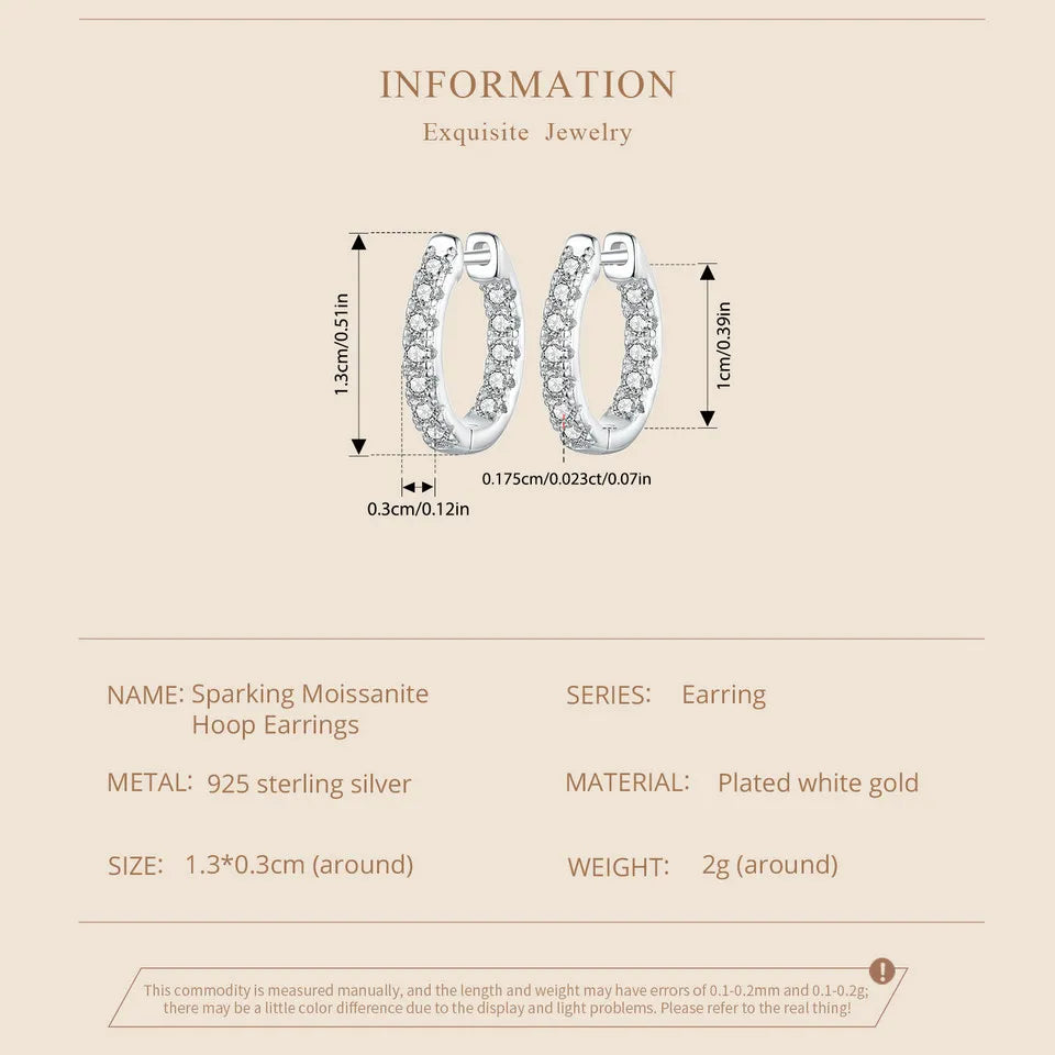Moissanite Gold Hoop Earrings 925 Sterling Silver D-Color Round Hypoallergenic BandsCo Straps