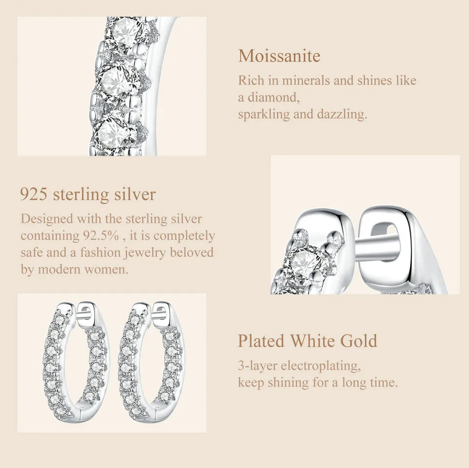 Moissanite Gold Hoop Earrings 925 Sterling Silver D-Color Round Hypoallergenic BandsCo Straps