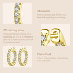 Moissanite Gold Hoop Earrings 925 Sterling Silver D-Color Round Hypoallergenic BandsCo Straps