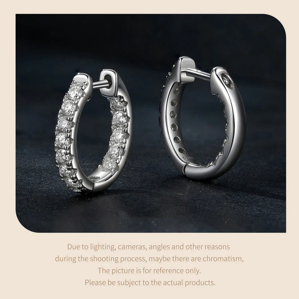 Moissanite Gold Hoop Earrings 925 Sterling Silver D-Color Round Hypoallergenic BandsCo Straps