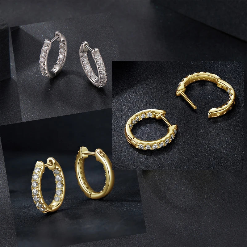 Moissanite Gold Hoop Earrings 925 Sterling Silver D-Color Round Hypoallergenic BandsCo Straps