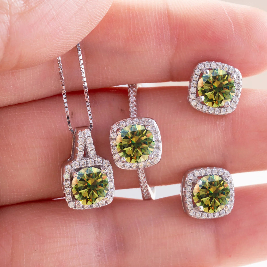 Moissanite D Color Round Cut 925 Sterling Silver Pendant Necklace and Studs Set BandsCo Straps