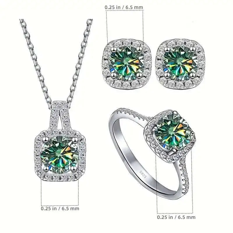 Moissanite D Color Round Cut 925 Sterling Silver Pendant Necklace and Studs Set BandsCo Straps