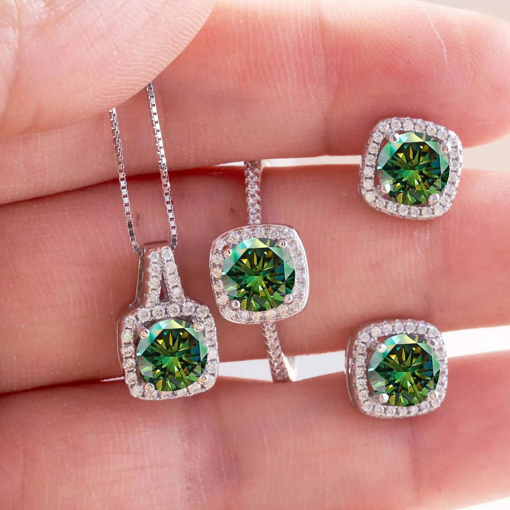 Moissanite D Color Round Cut 925 Sterling Silver Pendant Necklace and Studs Set BandsCo Straps