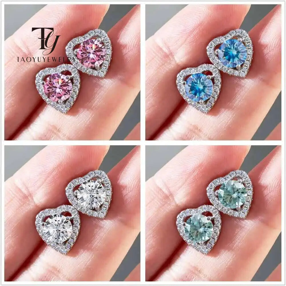 Moissanite 2ctw D Color Heart Stud Earrings 1ct Each 925 Sterling Silver BandsCo Straps