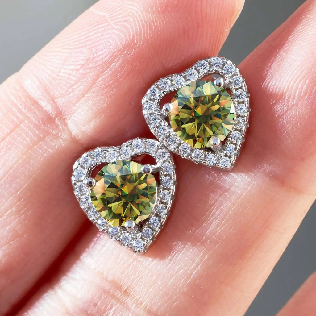 Moissanite 2ctw D Color Heart Stud Earrings 1ct Each 925 Sterling Silver BandsCo Straps