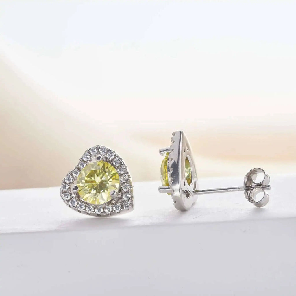 Moissanite 2ctw D Color Heart Stud Earrings 1ct Each 925 Sterling Silver BandsCo Straps