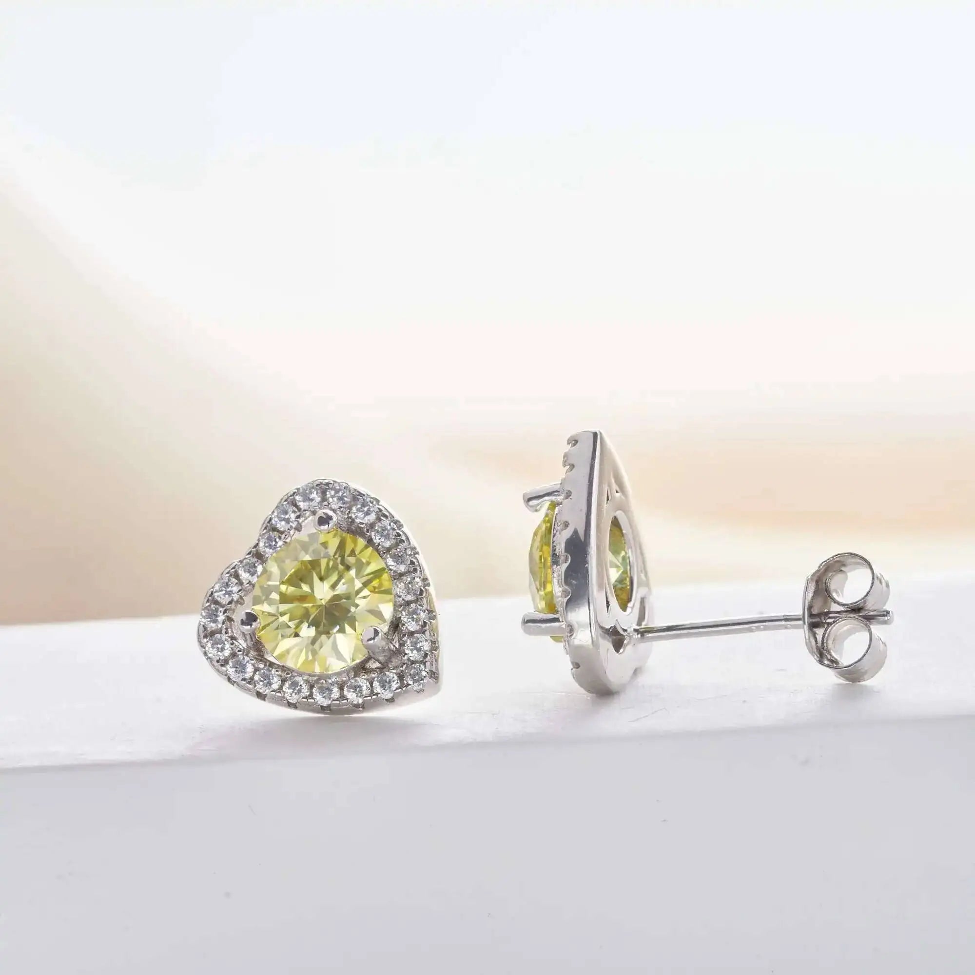 Moissanite 2ctw D Color Heart Stud Earrings 1ct Each 925 Sterling Silver BandsCo Straps