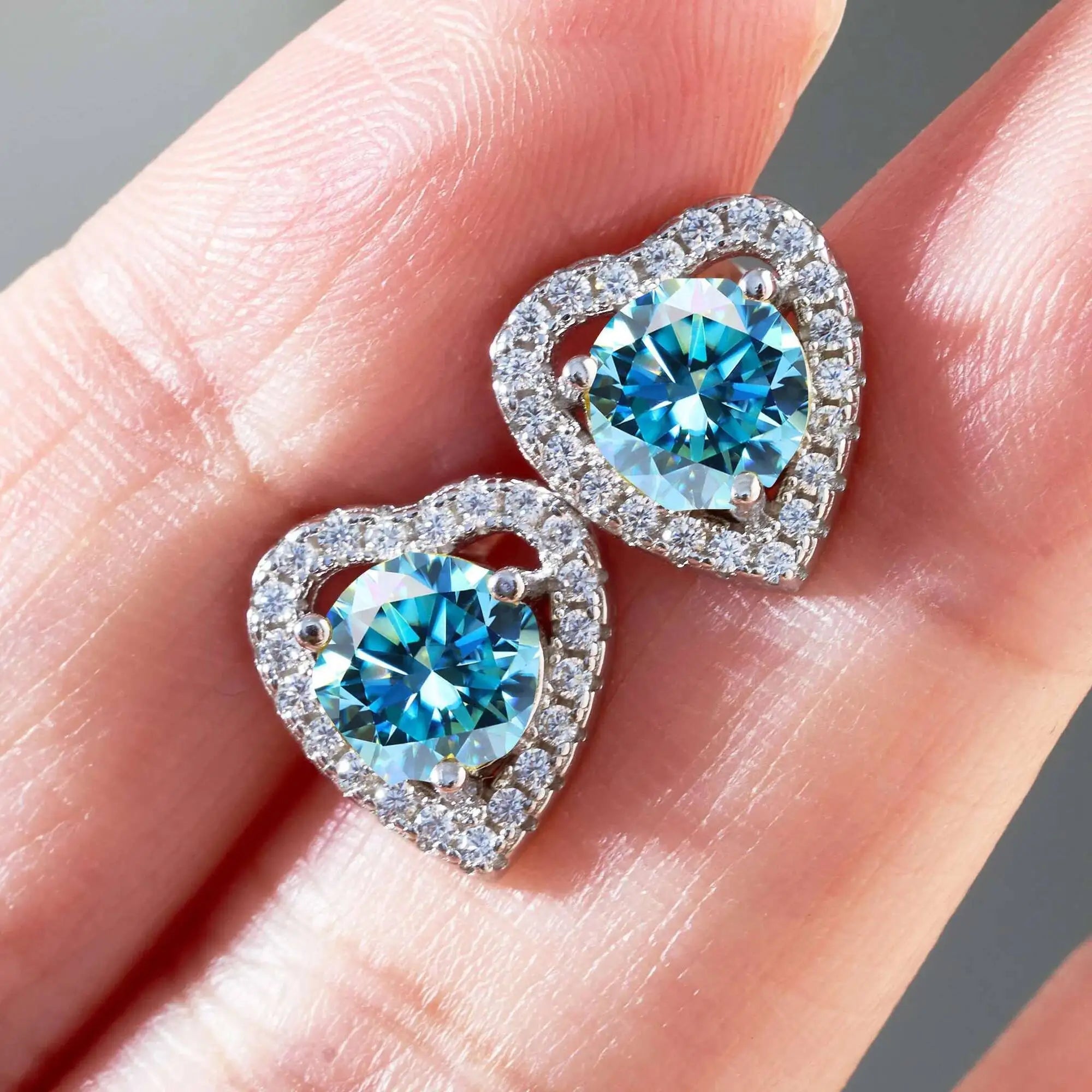 Moissanite 2ctw D Color Heart Stud Earrings 1ct Each 925 Sterling Silver BandsCo Straps