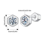 Moissanite Hexagonal Stud Earrings 925 Silver Screw-Back Bezel Gift BandsCo Straps