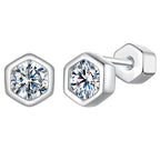 Moissanite Hexagonal Stud Earrings 925 Silver Screw-Back Bezel Gift BandsCo Straps