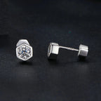Moissanite Hexagonal Stud Earrings 925 Silver Screw-Back Bezel Gift BandsCo Straps