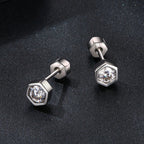 Moissanite Hexagonal Stud Earrings 925 Silver Screw-Back Bezel Gift BandsCo Straps