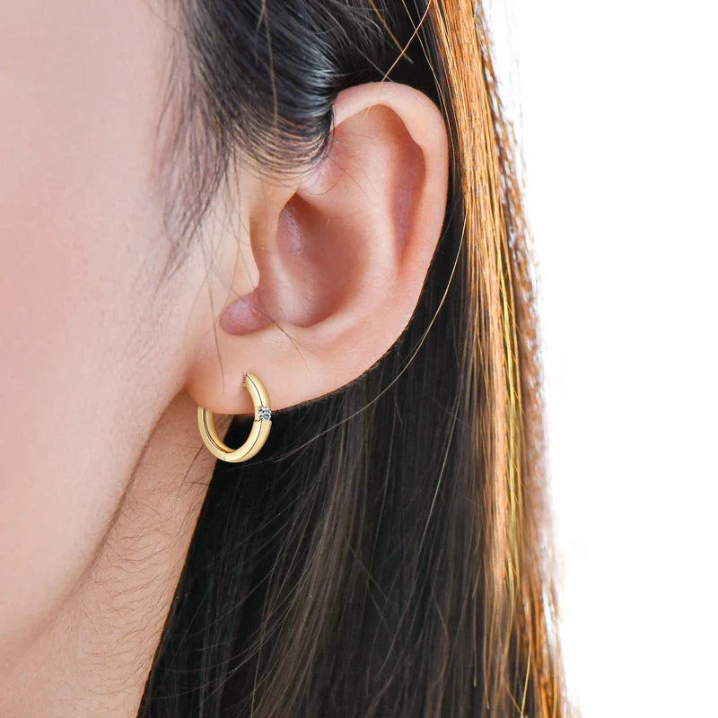Moissanite Hoop Earrings 2mm VVS1 925 Sterling Silver Simple Unisex Gift BandsCo Straps