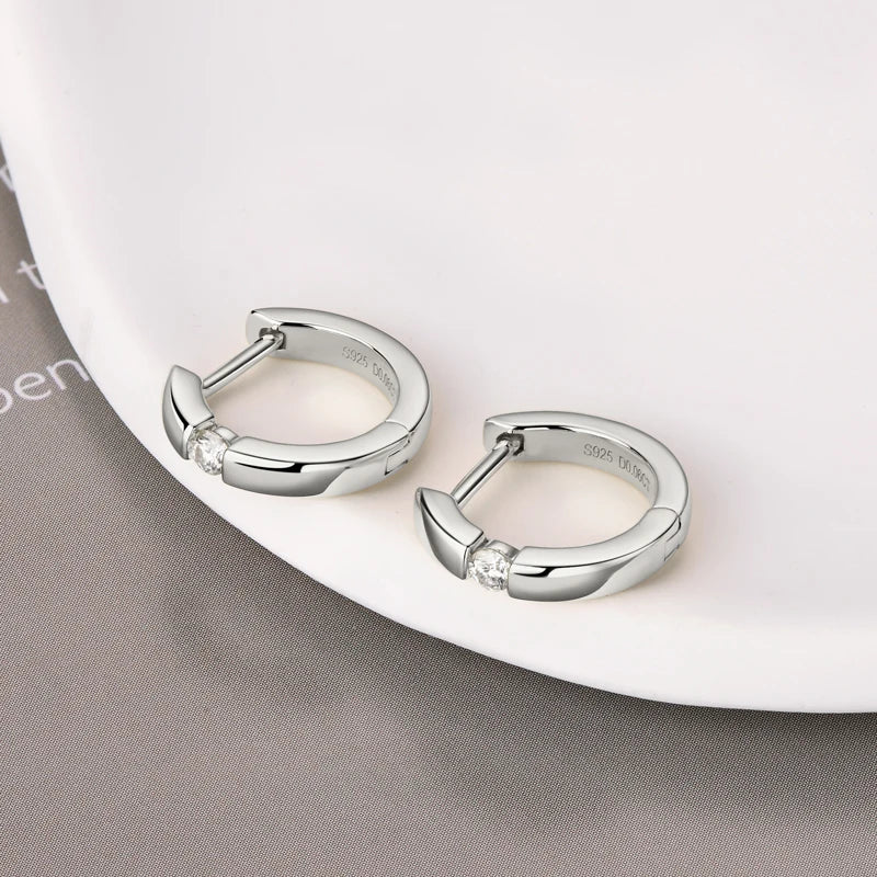 Moissanite Hoop Earrings 2mm VVS1 925 Sterling Silver Simple Unisex Gift BandsCo Straps