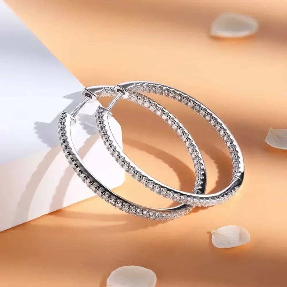 Moissanite Hoop Earrings 30/50mm Sterling Silver 925 Bridal Wedding Hoops BandsCo Straps