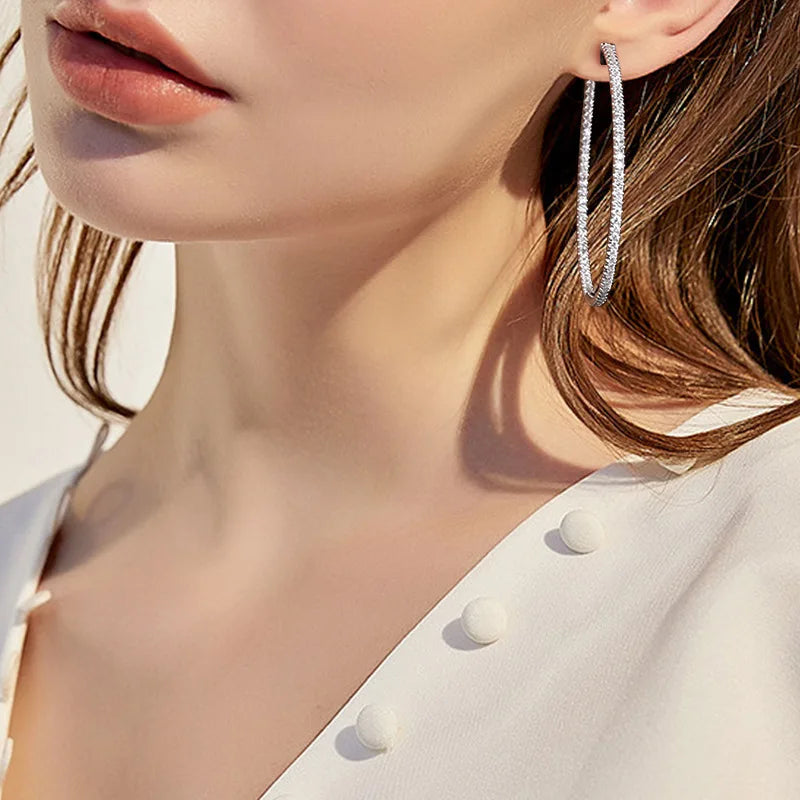 Moissanite Hoop Earrings 30/50mm Sterling Silver 925 Bridal Wedding Hoops BandsCo Straps