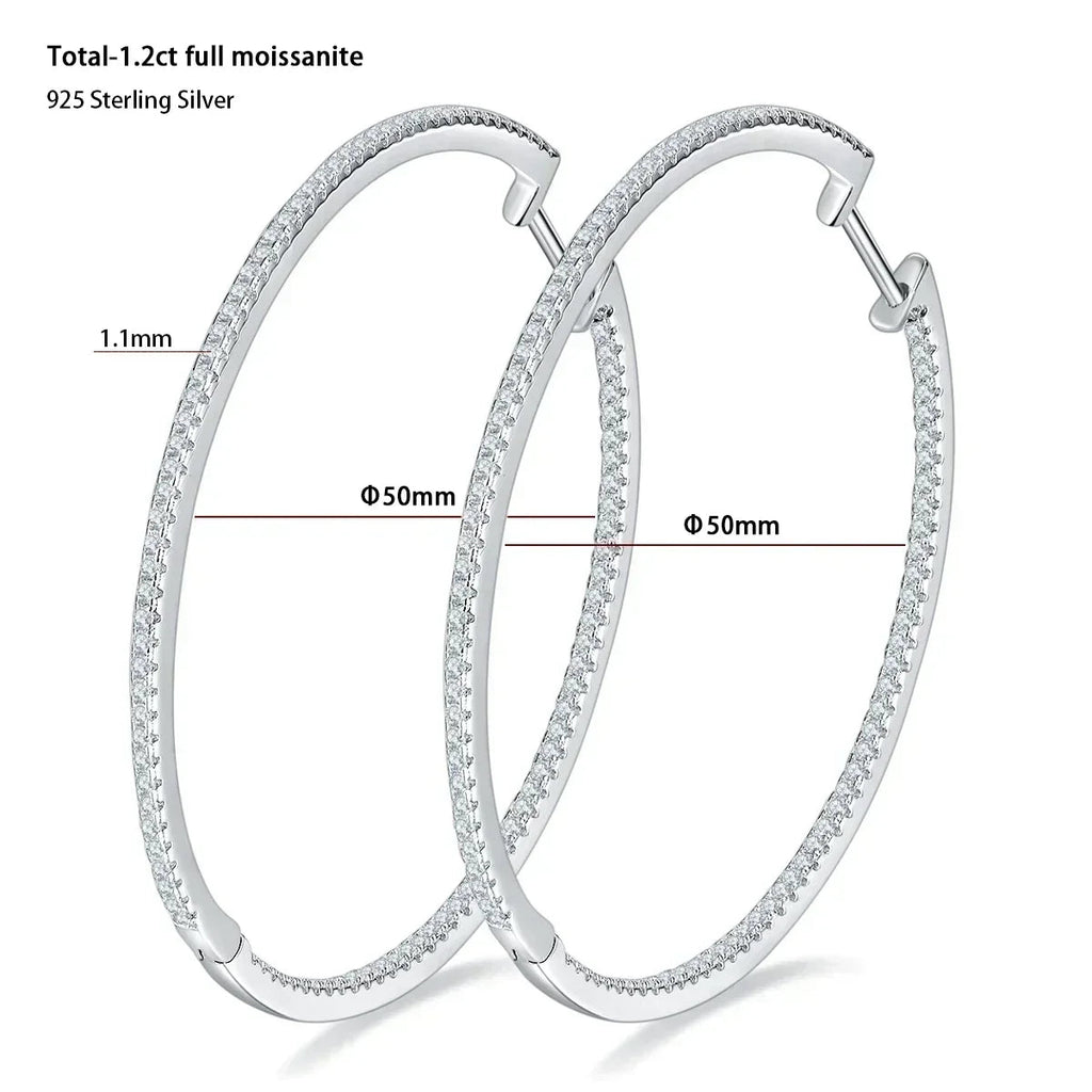 Moissanite Hoop Earrings 30/50mm Sterling Silver 925 Bridal Wedding Hoops BandsCo Straps