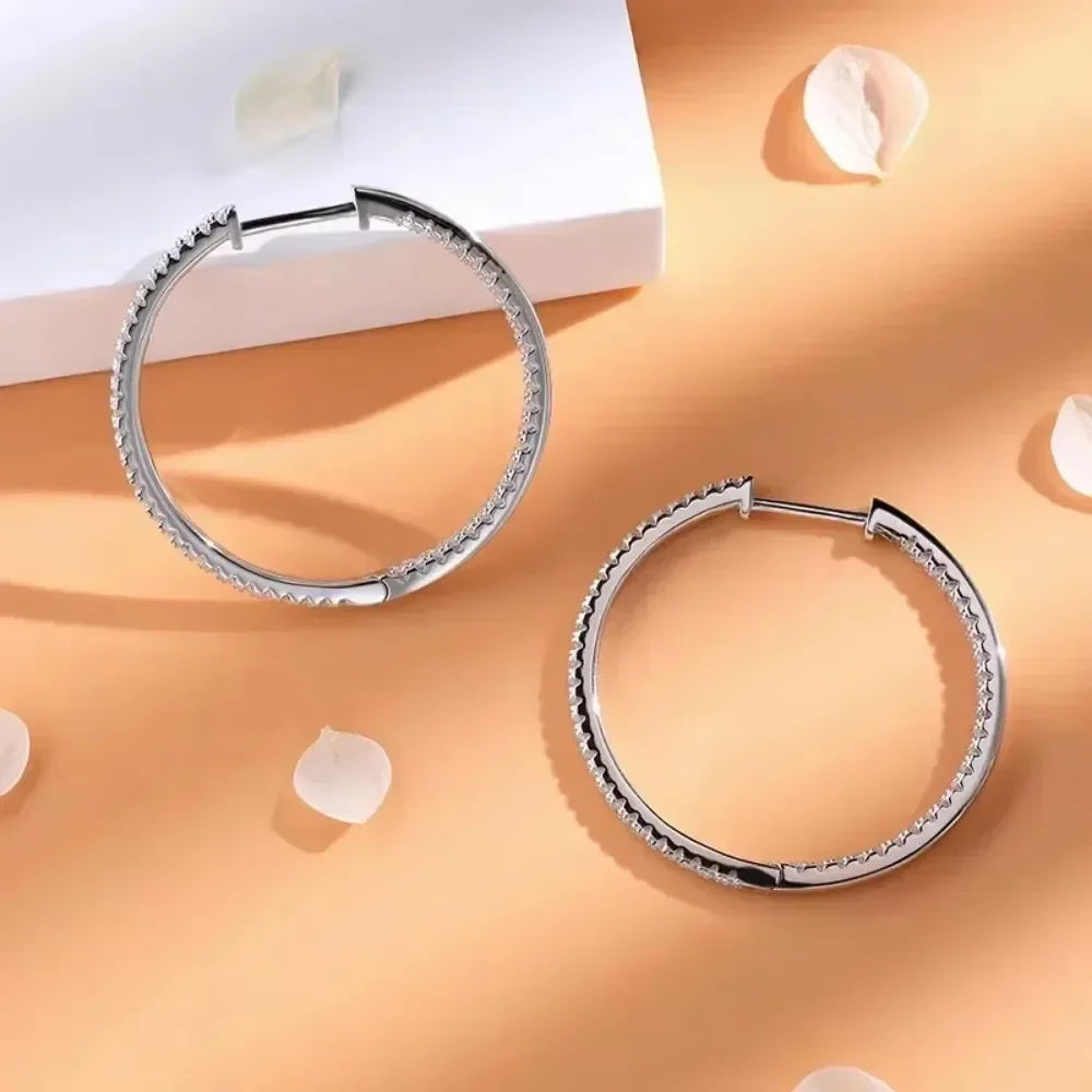 Moissanite Hoop Earrings 30/50mm Sterling Silver 925 Bridal Wedding Hoops BandsCo Straps