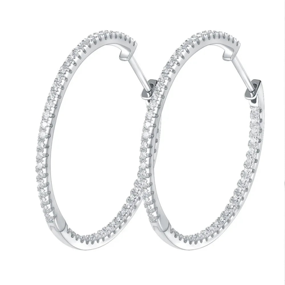 Moissanite Hoop Earrings 30/50mm Sterling Silver 925 Bridal Wedding Hoops BandsCo Straps