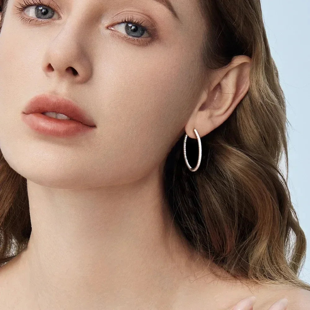 Moissanite Hoop Earrings 30/50mm Sterling Silver 925 Bridal Wedding Hoops BandsCo Straps